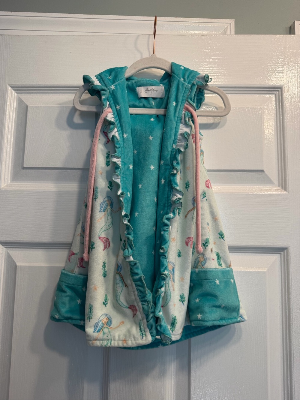 SweetHoney Teal Mermaid Hooded Kids Coverup with Ruffle Trim
